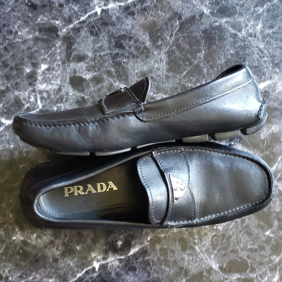 Prada Other - Prada Classic Logo Black Silver Men's Loafers